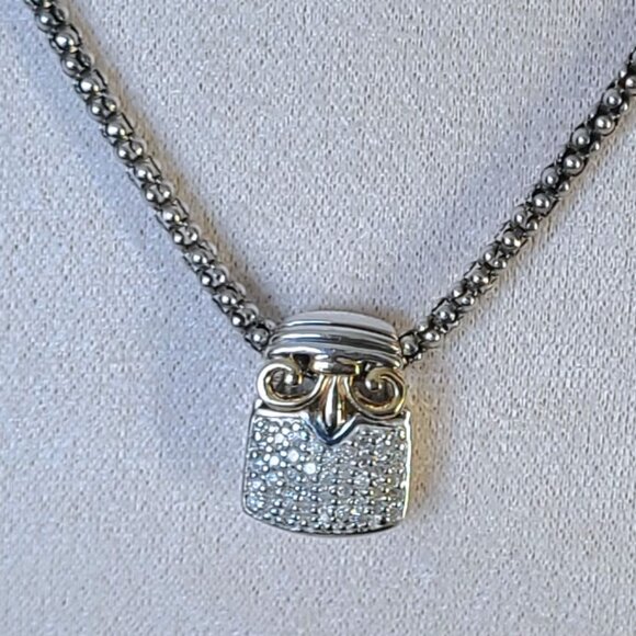 14K Yellow Gold and Silver Diamond Necklace-Vintage - Picture 7 of 11